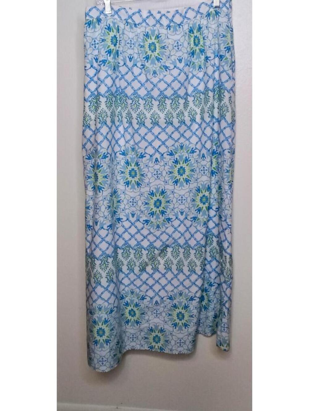 J. McLaughlin Blue White Mediterranean Print Maxi Skirt Size‎ L